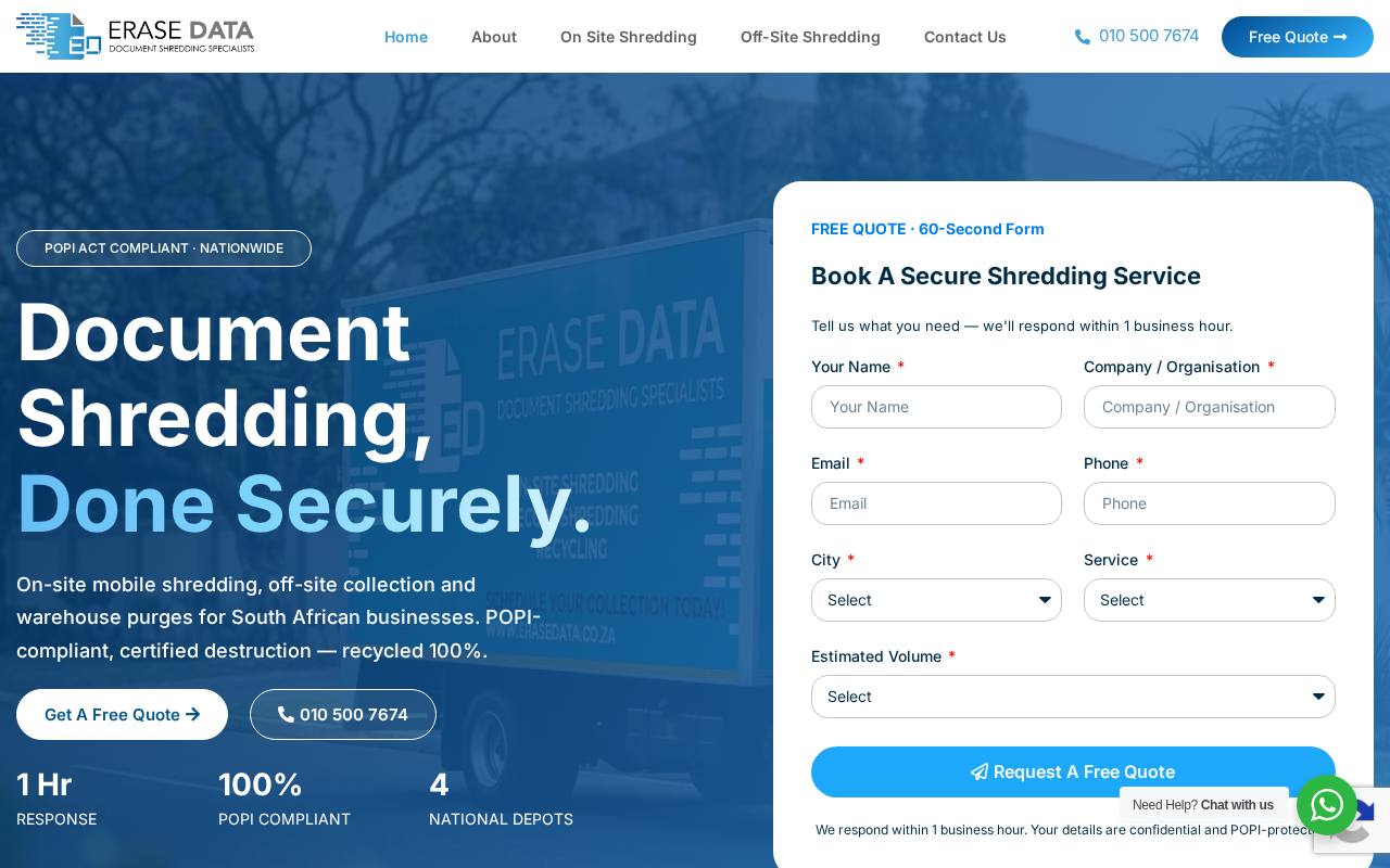 Erase Data website built by Websummit