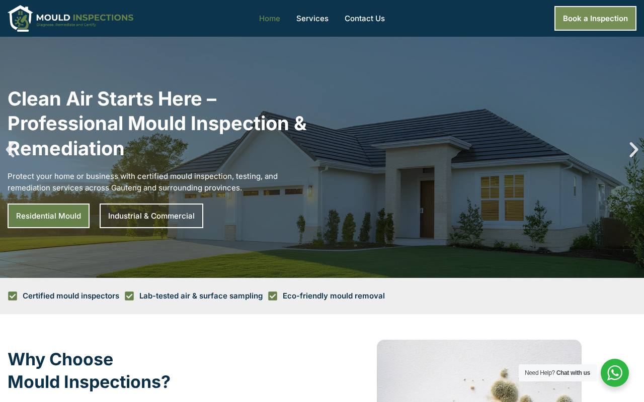 Mould Inspections website built by Websummit