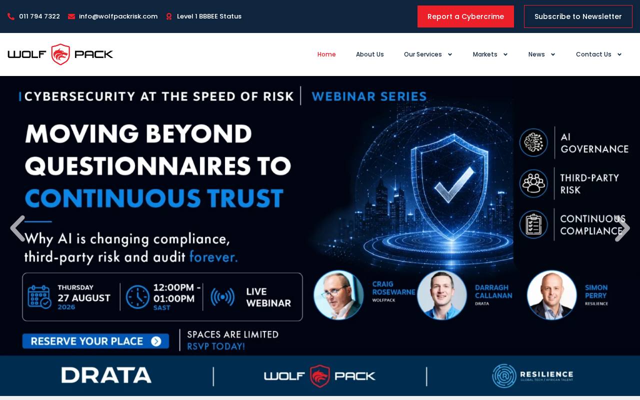 Wolfpack Risk website built by Websummit